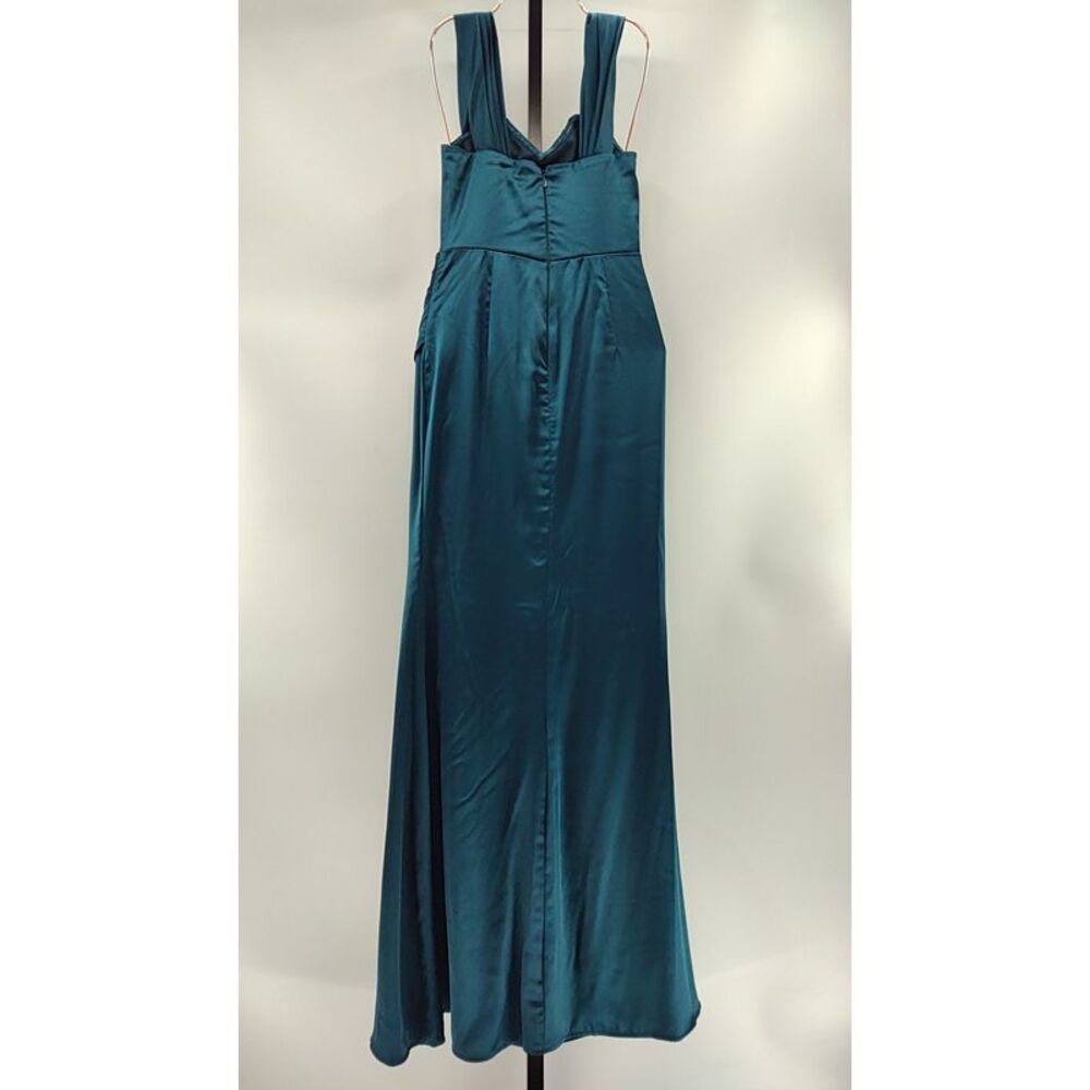 Lulus Women Stunning Arrival Satin Off-The-Shoulder Maxi Dress Dark Teal S - Picture 3 of 3